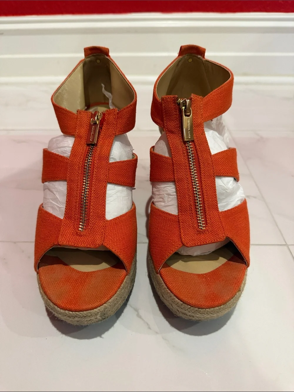 Michael Kors Orange Espadrille Wedge Sandals